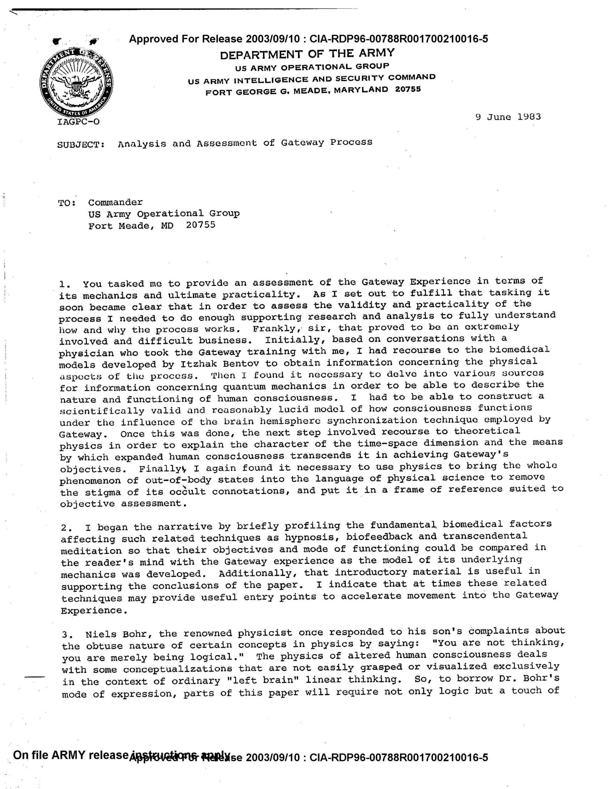 Analyse et évaluation du Gateway Process (US Army, 9 juin 1983)